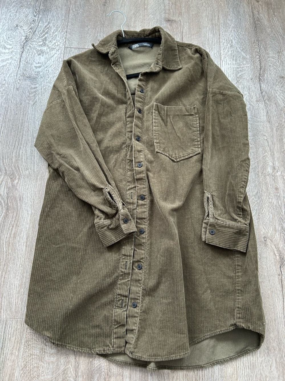 Zara Brown Corduroy Button-Up Shirt Dress